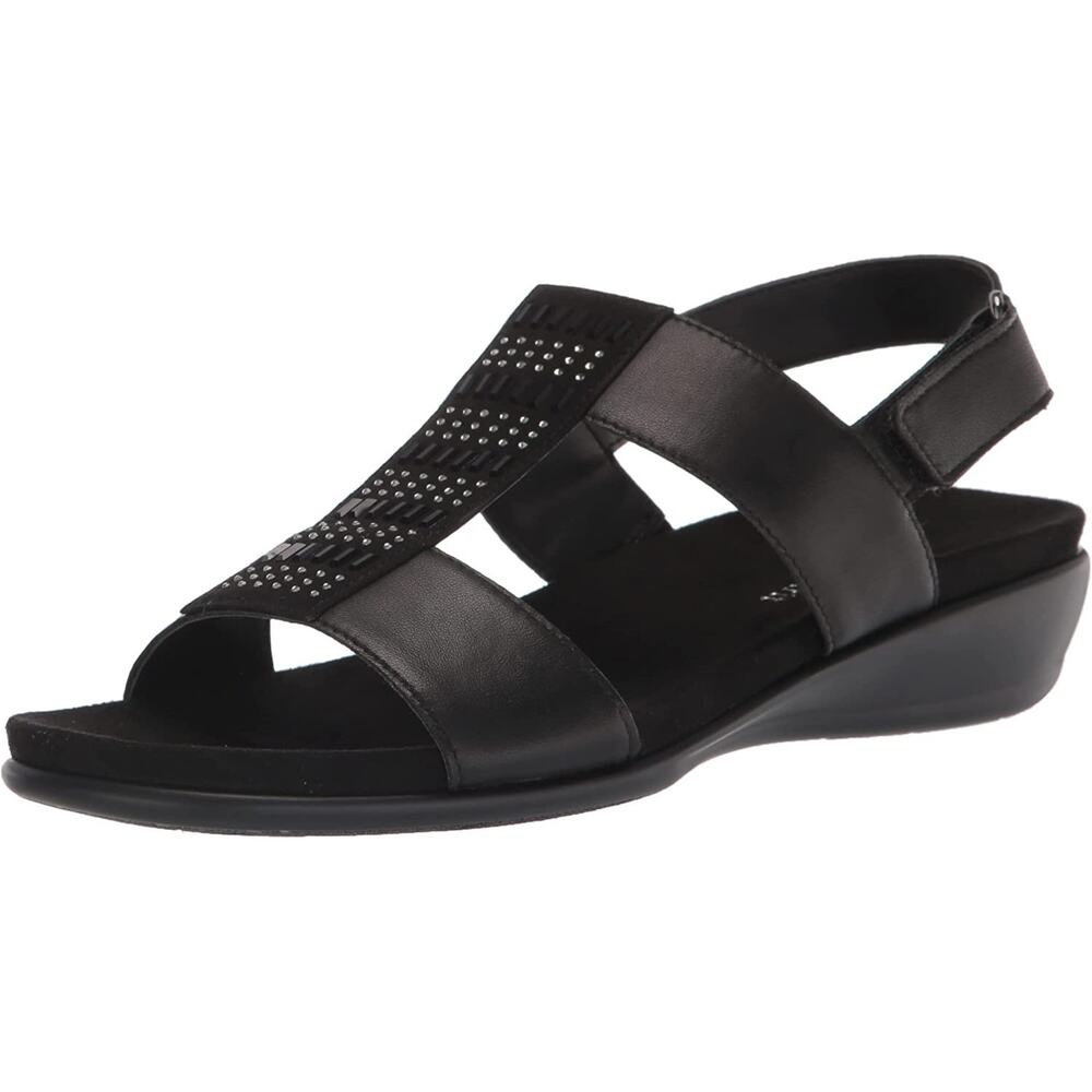 Easy Spirit Women Hazel Slingback Wedge Sandals Size US 10WW Black Leather